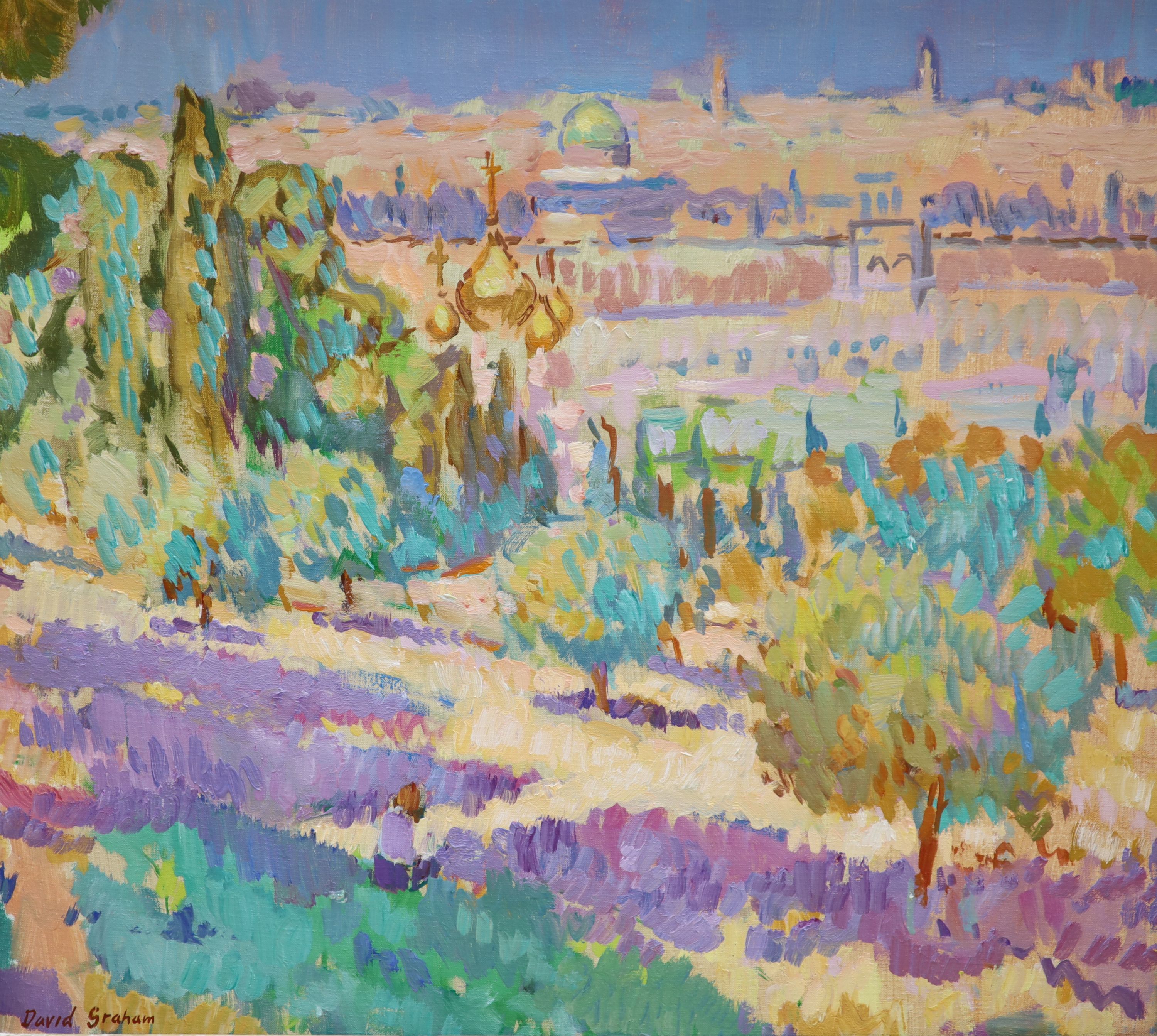 David Graham (1926-), oil on canvas, Overlooking Jerusalem, signed, 48 x 54cm